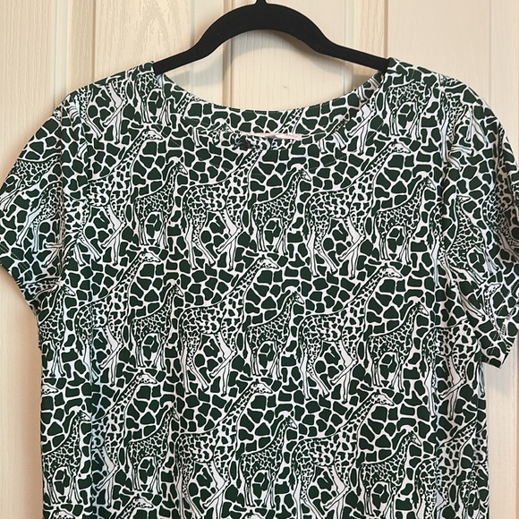 Jude Connally dark green and cream GraphicGiraffeMidi Dress, Ella style , large - Picture 2 of 16